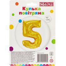 Куля повітряна золотиста фольгована "5" висотою 40,64 см