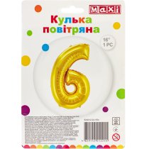 Куля повітряна золотиста фольгована "6" висотою 40,64 см