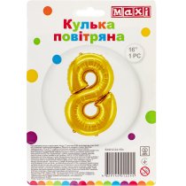 Куля повітряна золотиста фольгована "8" висотою 40,64 см