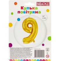 Куля повітряна золотиста фольгована "9" висотою 40,64 см