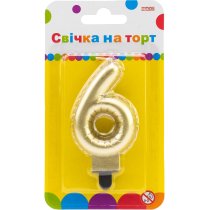 Свічка золотиста двостороння "6" у вигляді надувної кульки висотою 7,62 см