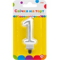 Свічка срібляста двостороння "1" у вигляді надувної кульки висотою 7,62 см