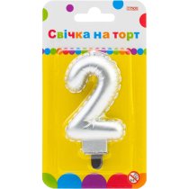 Свічка срібляста двостороння "2" у вигляді надувної кульки висотою 7,62 см