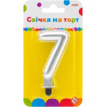 Свічка срібляста двостороння "7" у вигляді надувної кульки висотою 7,62 см