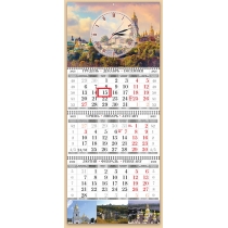 Календар квартальний настінний стандарт на 3 пружини з годиником 2022 (Київ)