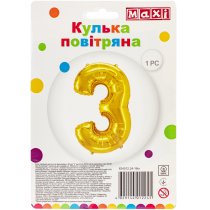 Куля повітряна золотиста фольгована "3", розмір 80*51 см