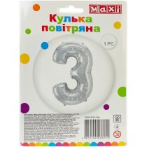 Куля повітряна срібляста фольгована "3", розмір 80*51 см