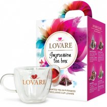 Подарунковий набір чаю Lovare в пірамідках Impression tea box з фірмовою чашкою