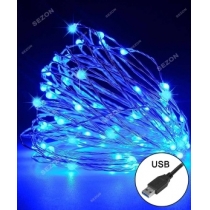 Гірлянда 100 LED "Роса" синій+Flash, USB, 10м