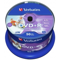 Диск DVD+R 4,7Gb 16x Cake 50 pcs Printable Verbatim 43512