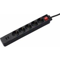 Мережевий подовжувач Hama Jack 5XSocket 2 USB 3.4A*1.5мм ws 1.5м Black