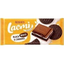 ШОКОЛАД Lacmi Black, White & Caramel молочний з молочною начинкою, карамеллю та печивом з какао ВКФ