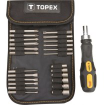 Викрутка та набір насадок TOPEX, 26 од., 1/4", бітотримач, біти довгі 65 мм, торцеві головки