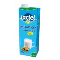 Молоко ультропастеризоване Lactel з вітаміном D?  950 г 2,5% жирність