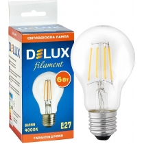 Лампа світлодіодна DELUX BL 60 6Вт 4000K 220В E27 filament білий