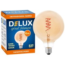 Лампа світлодіодна_DELUX_Globe G125 6w 2200K Е27 amber spiral filament теплий білий