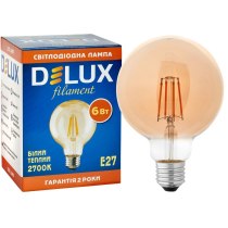 Лампа світлодіодна_DELUX_Globe G95 6w 2700K Е27 amber filament теплий білий