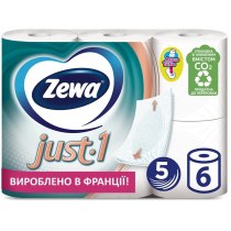 Туалетний папір 5 шарів  Zewa Just 1 білий 6 рулонів