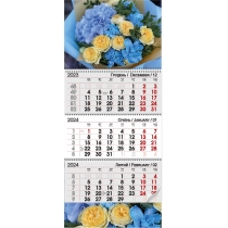 Календар квартальний настінний на 3 пружини 2024 Жовто блакитний букет