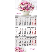 Календар квартальний настінний на 3 пружини 2024 Рожевий букет
