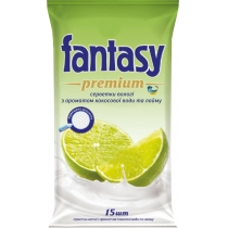 Серветки вологі ТМ Fantasy Premium з ароматом кокосової води та лайму 15шт