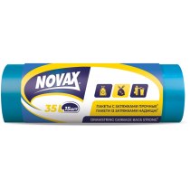 Пакети для сміття ТМ NOVAX з затяжкою сині 35 л 15 шт