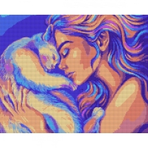 Алмазна мозаїка SANTI "Дівчина з котом", 40*50см на підрамнику