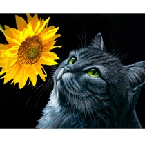 Алмазна мозаїка SANTI "Кот та соняшник", 40*50см на підрамнику