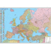 Карта. Політична карта Європи, 110х77 см, М1:5 400 000, картон, ламінація, планки