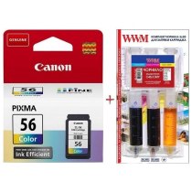 Картридж Canon Pixma E404/E464 CL-56 + Заправочный набор Color (Set56-inkC)