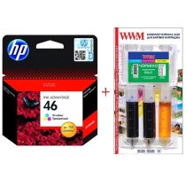 Картридж HP Deskjet Ink Advantage 2520 HP 46 + Заправочный набор Color (Set46hp-inkC)