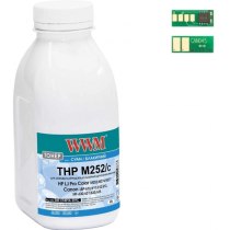 Тонер + чіп WWM для HP LJ Pro M252, Canon 045 бутль 45г Cyan (045-CF401A-201C)