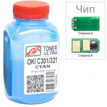 Тонер + чіп АНК для OKI C301/321 бутль 50г Cyan (1505326)