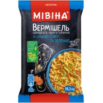 Вермішель швидкого приготування МІВІНА зі смаком сиру та зеленню негостра  59,2 г