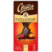 Шоколад чорний СВІТОЧ Exclusive з перцем чилі та абрикосом  51% 90г