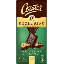 Шоколад чорний СВІТОЧ Exclusive з фундуком та арахісом 90г
