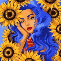 Картина за номерами SANTI "Українка із соняшниками", 40*40 см