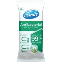 Серветка вологаТМ SMILE MINI Antibacterial з соком подорожника 8шт