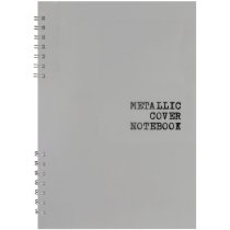 Блокнот А5, пласт. обкл., металік, бічна спіраль, 60 арк., клітинка, сріблястий