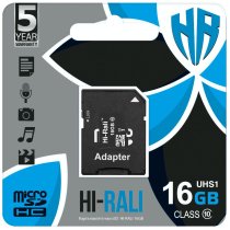 Карта памяти microSDHC (UHS-1) 16GB class 10 Hi-Rali (з адаптером)