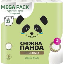 Папір туалетний 3 шари Сніжна панда Premium Classic Plus 32шт