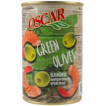 Оливки Oscar фаршированные креветкой, 300 г ж/б ключ