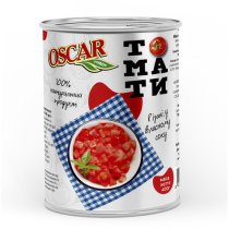Томаты Oscar очищены резаные кубиками в собственном соке, 400 г ж/б ключ