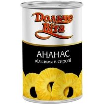 Ананасы Дольче Вита кольцами в легком сиропе, 565г ж/б ключ