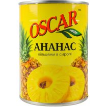 Ананасы Oscar кольцами в легком сиропе, 565г ж/б ключ