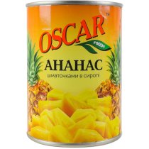 Ананасы Oscar кусочками в легком сиропе, 565 г ж/б ключ.