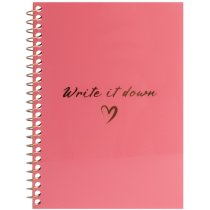 Блокнот А6, пласт. обкл., бічна спіраль, 60 арк., клітинка, кораловий