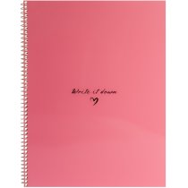 Блокнот А4, пласт. обкл., бічна спіраль, 60 арк., клітинка, кораловий