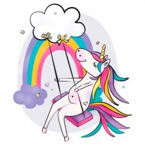 Полотно ґрунтоване з контуром, 20х20, „Єдиноріжка на гойдалці“, бавовна, дрібне зерно, на основі ХДФ