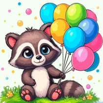 Полотно ґрунтоване з контуром, 20х20, „Єнот з кульками“, бавовна, дрібне зерно, на основі ХДФ, Arteo